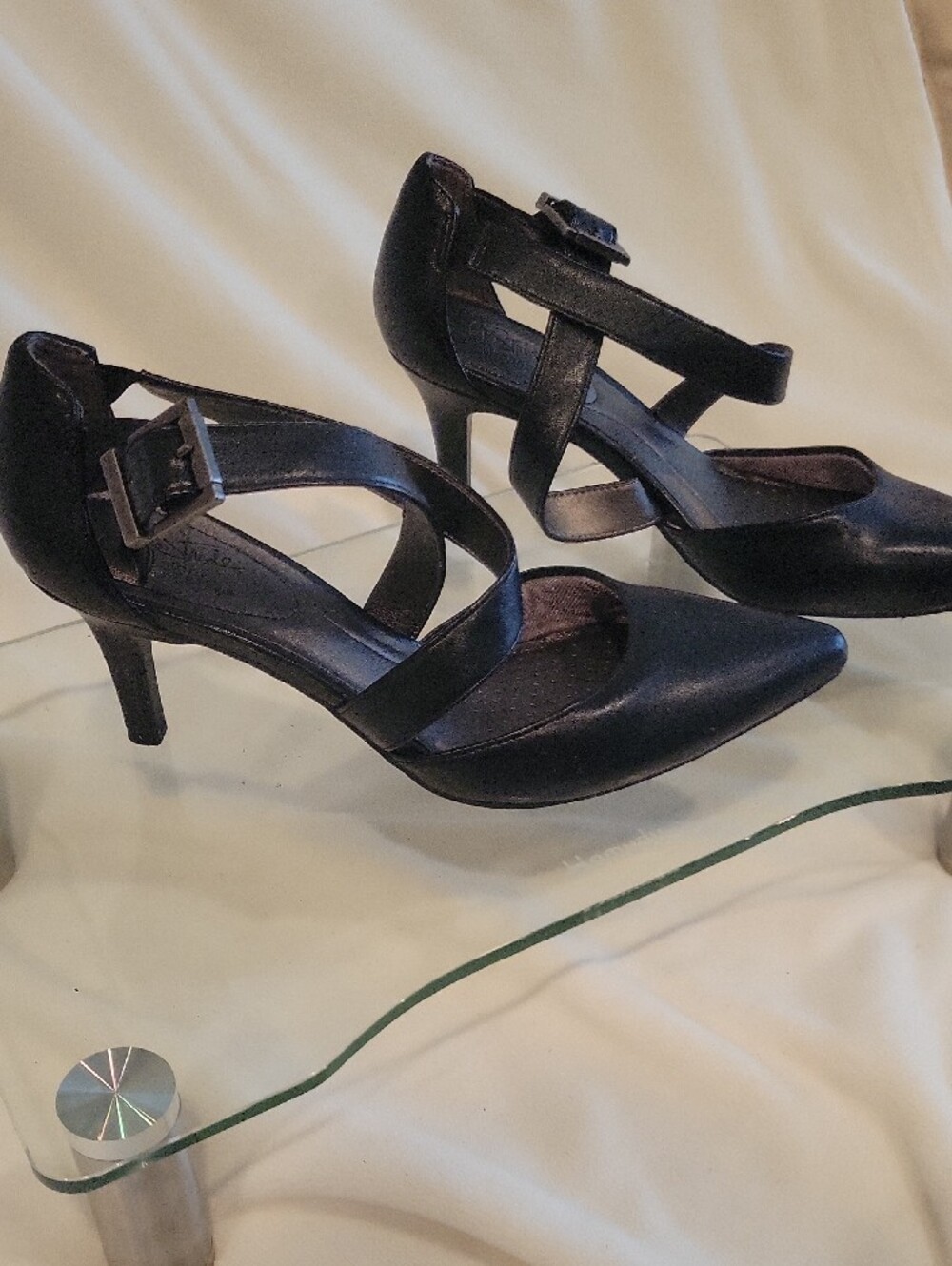 LIFE STRIDE SOFT SYSYEM sz 8.5 M Black Strappy Pointed-Toe Heels - Picture 7 of 11